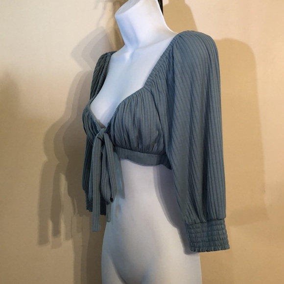 Skylar + Madison tie front crop top boho festival blue sz M ice sky blue - Picture 7 of 10